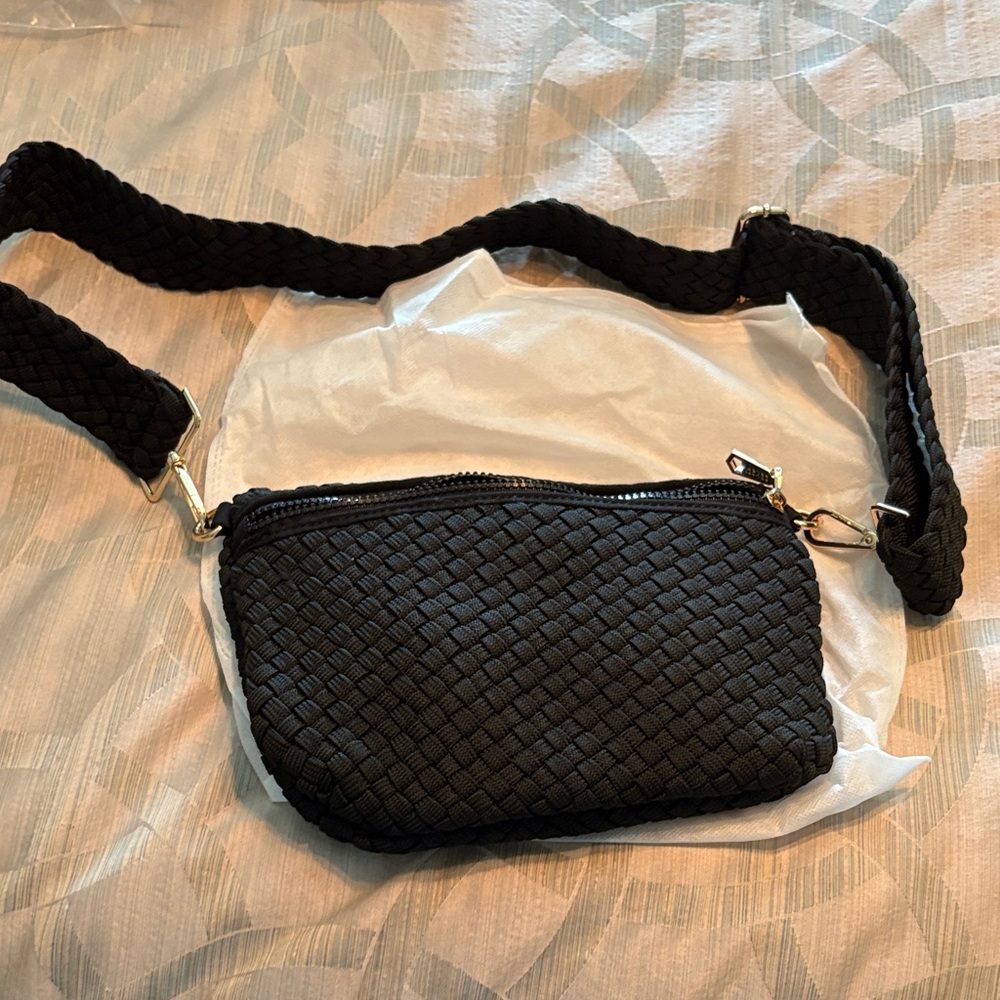 Sol and Selene Black Woven Crossbody Bag